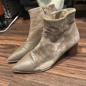 Anthropologie Suede/Leather Taupe Heeled Bootie - 37 (6.5)